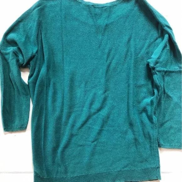 Teal Cotton 3/4 Sleeve  Sweater - Picture 4 of 9